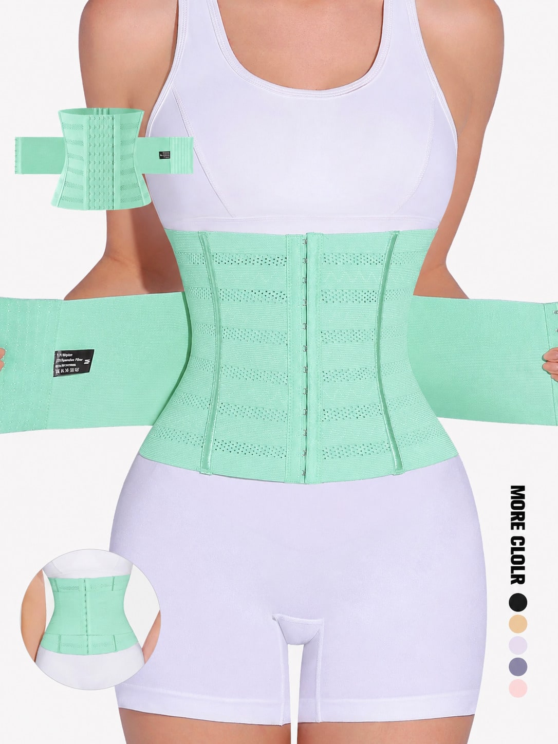 Black adjustable waist cincher shapewear for women made of high stretch knitted fabric for tummy and waist control.