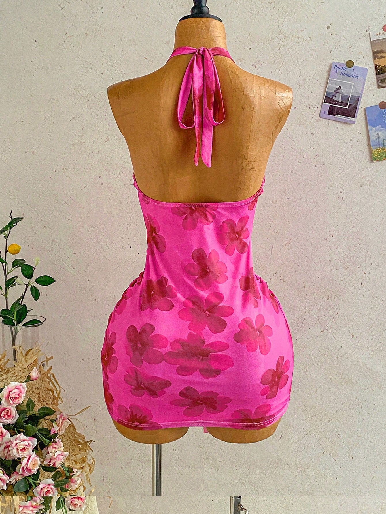 Women's Pale Yellow Halter Mini Dress,Deep V-Neck Ruched Bow Tie Summer Casual Sundress,Perfect For Holiday,Vacation,Beach,Party & Music Festival