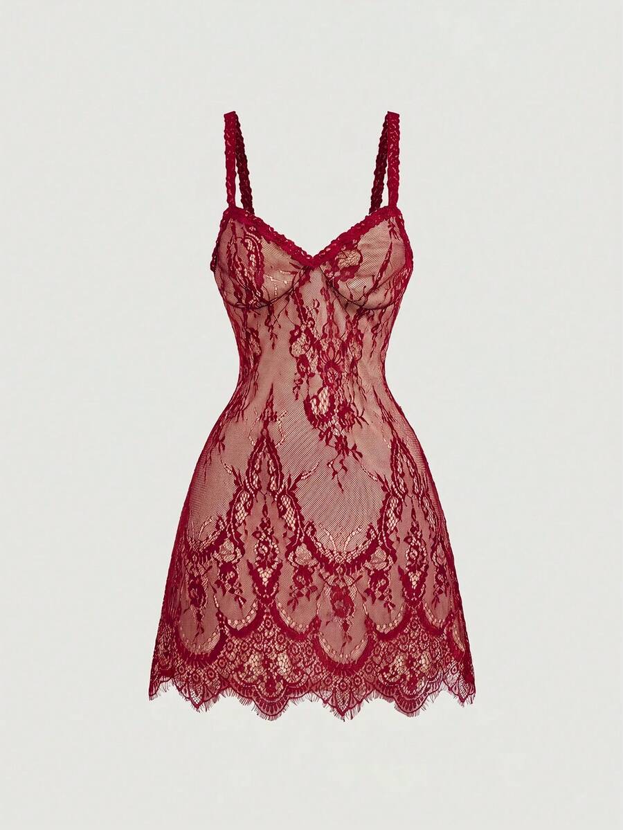 Skyraze women's lace waist-cinching cami dress featuring spaghetti straps, a high waist, and slim fit design.