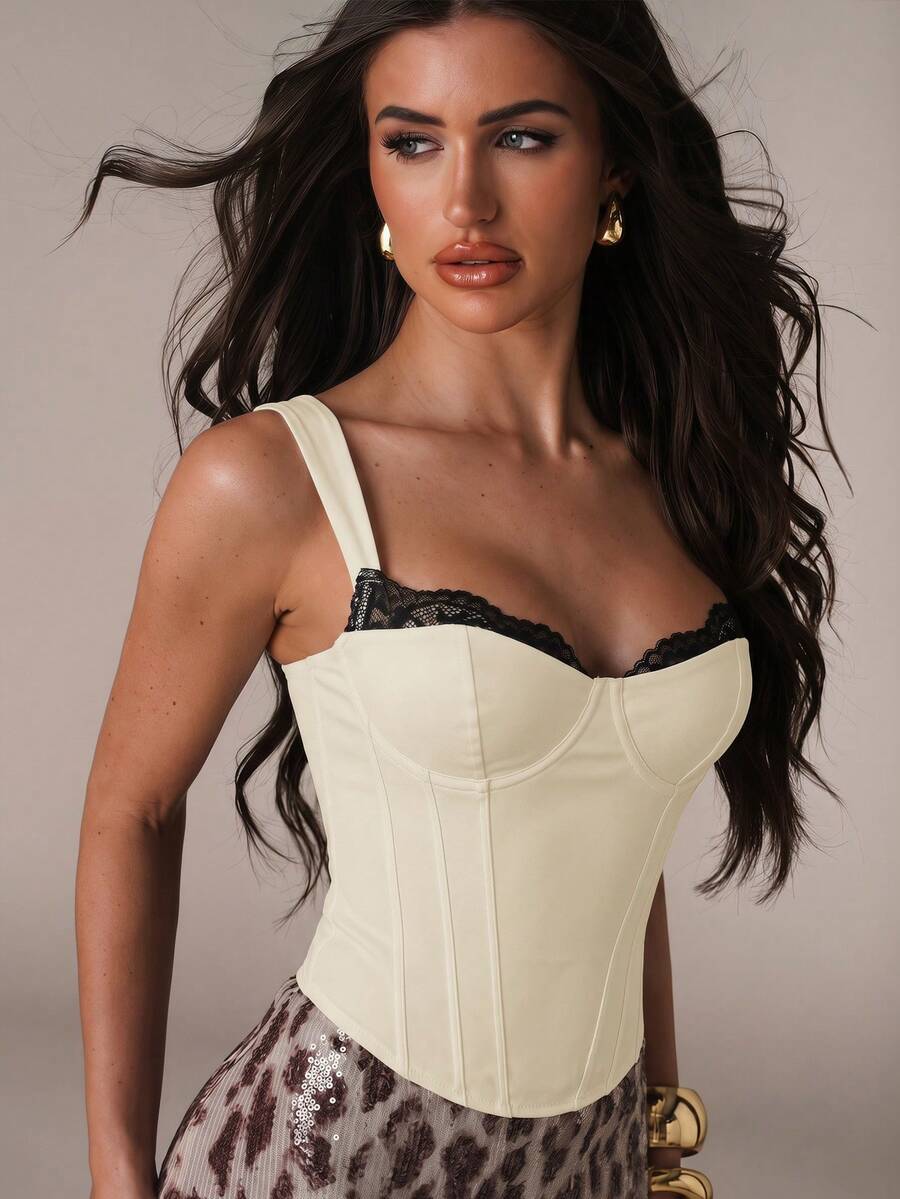 Women's slim fit tank top with rhinestone detail, wide straps, and a short length for casual beach wear.