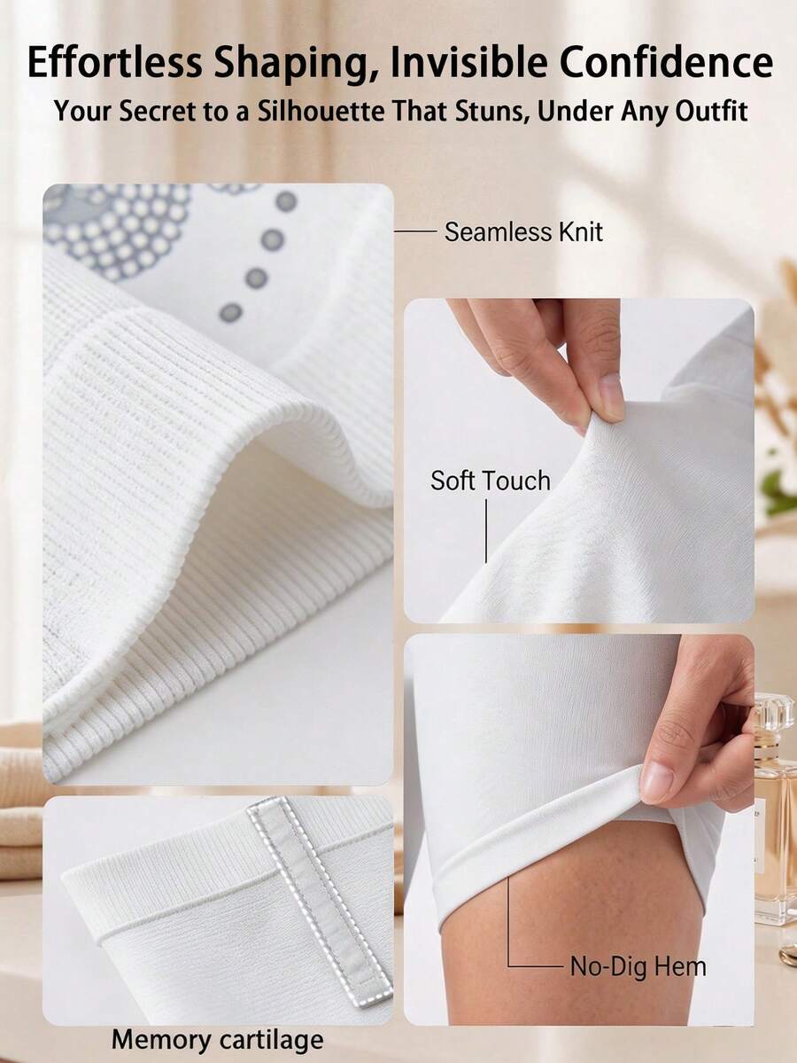 Dusty blue high waist seamless shaping panties for women featuring plain knitted fabric design for tummy and waist control.