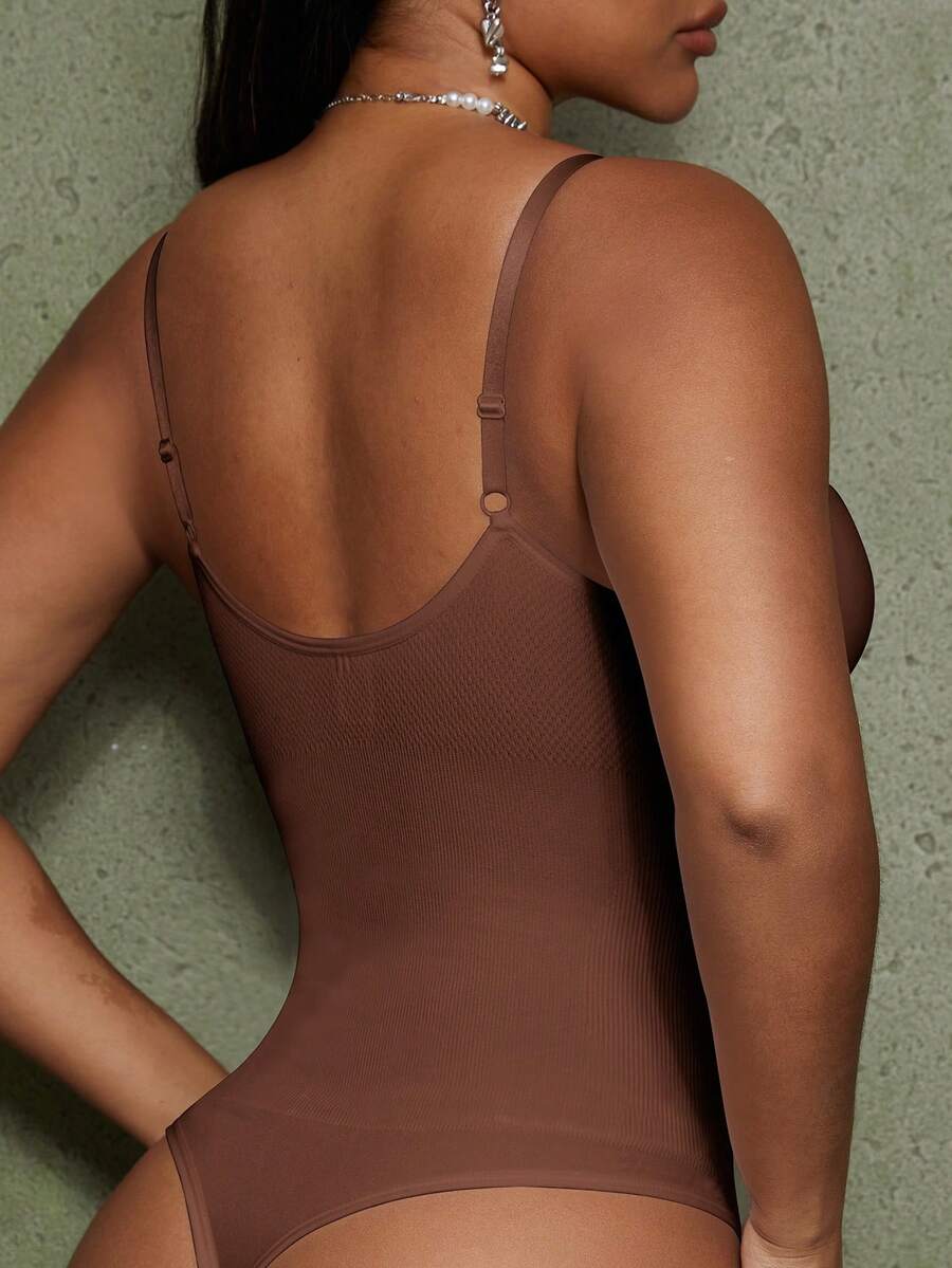 Women's backless waist shaping shapewear bodysuit in black featuring high stretch fabric and ultra light tummy support.