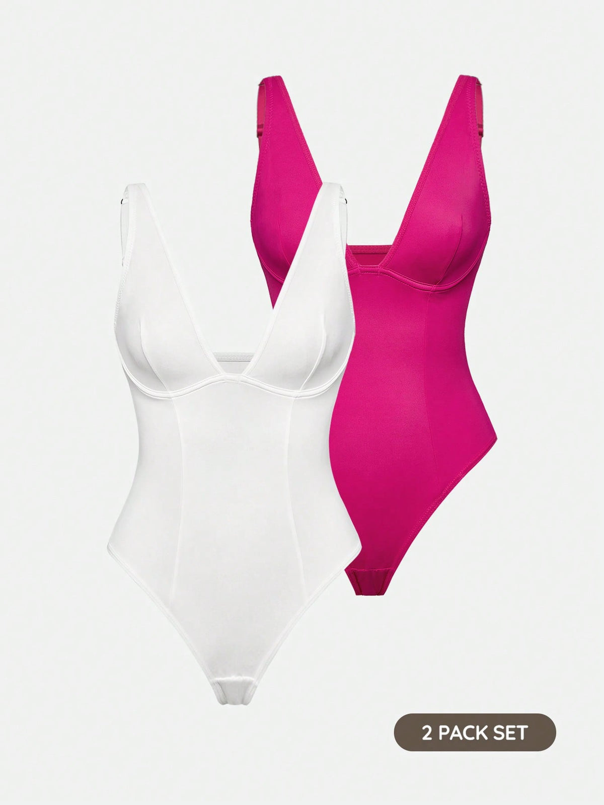 Apricot backless shapewear bodysuit with thong cut, cup details, and high-stretch fabric for light tummy support.