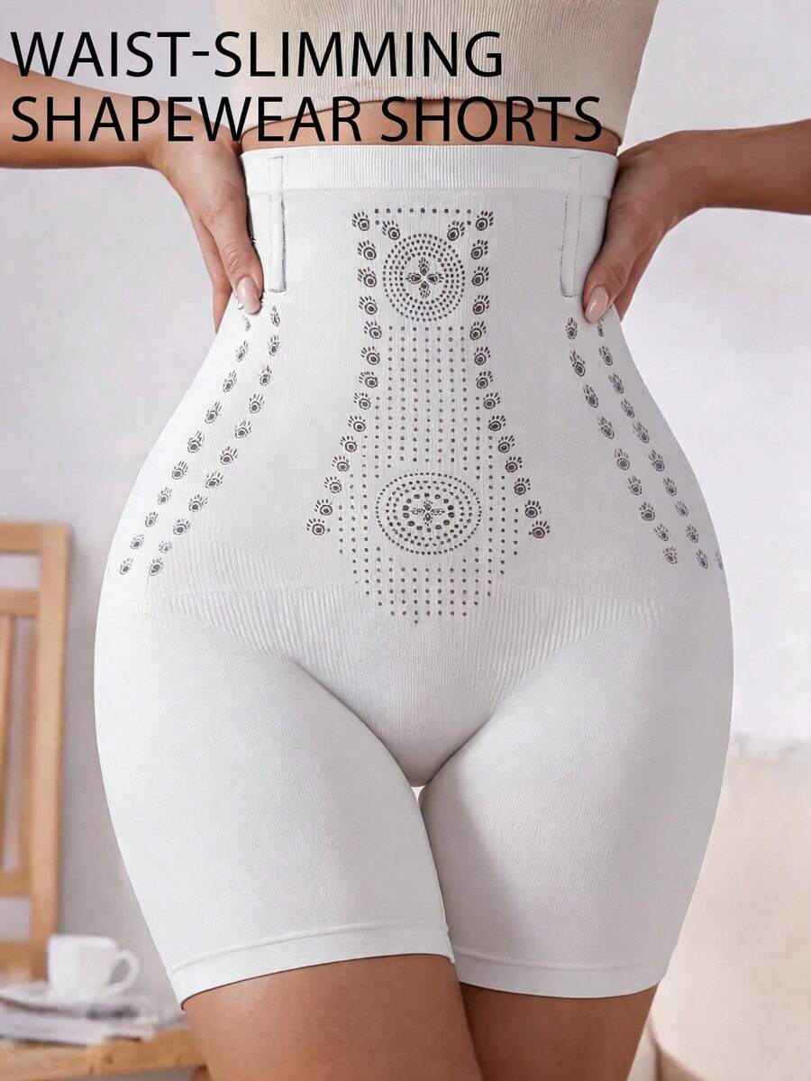 Dusty blue high waist seamless shaping panties for women featuring plain knitted fabric design for tummy and waist control.