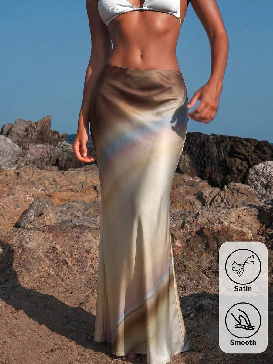 Women's black woven mermaid maxi skirt featuring a solid color design, mid waist, and 100% cotton fabric.