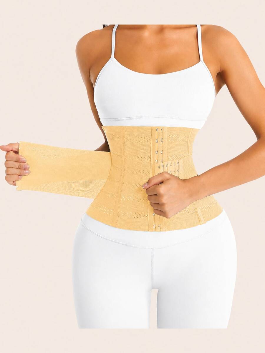 Black adjustable waist cincher shapewear for women made of high stretch knitted fabric for tummy and waist control.