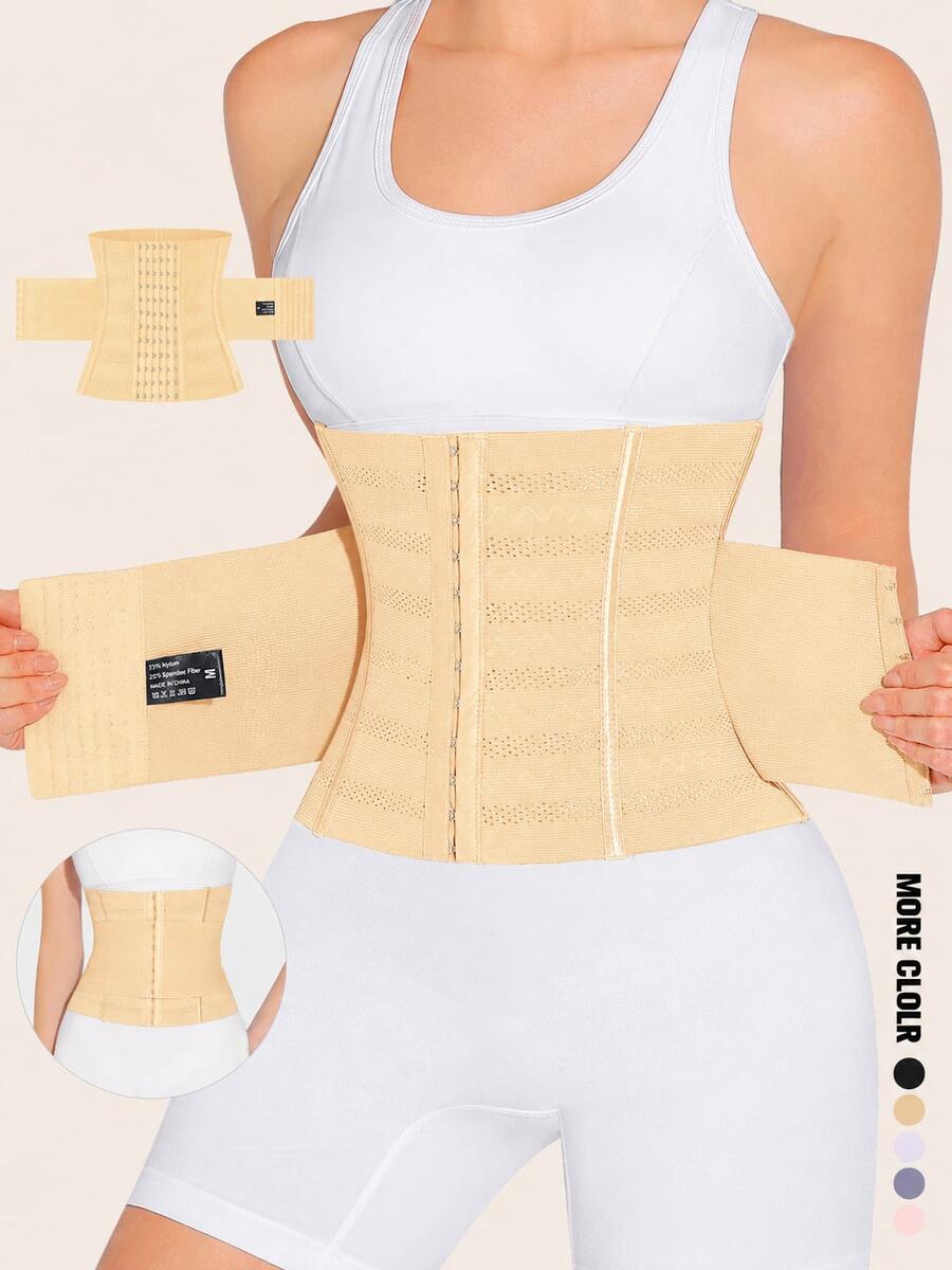 Black adjustable waist cincher shapewear for women made of high stretch knitted fabric for tummy and waist control.