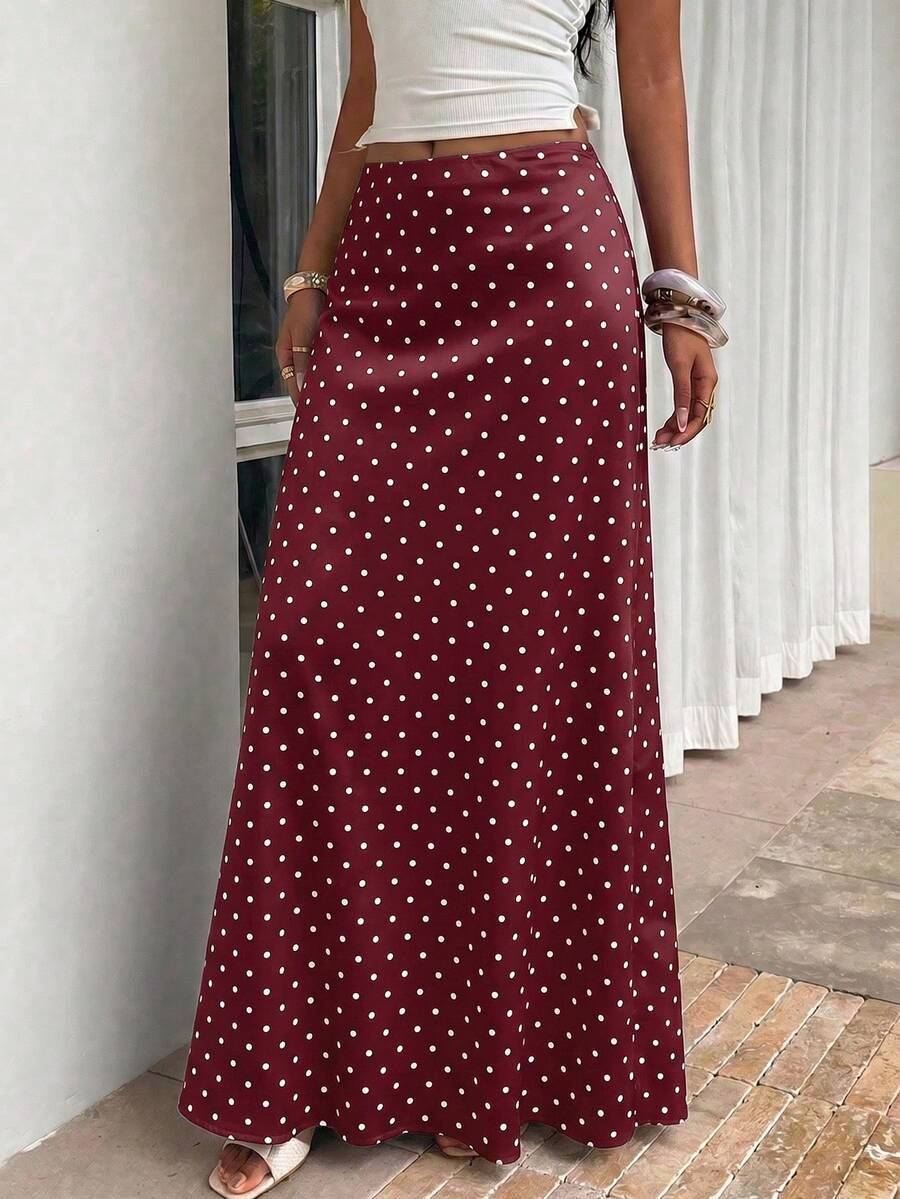 Women's white satin long dress featuring a high waist and elegant fishtail hem