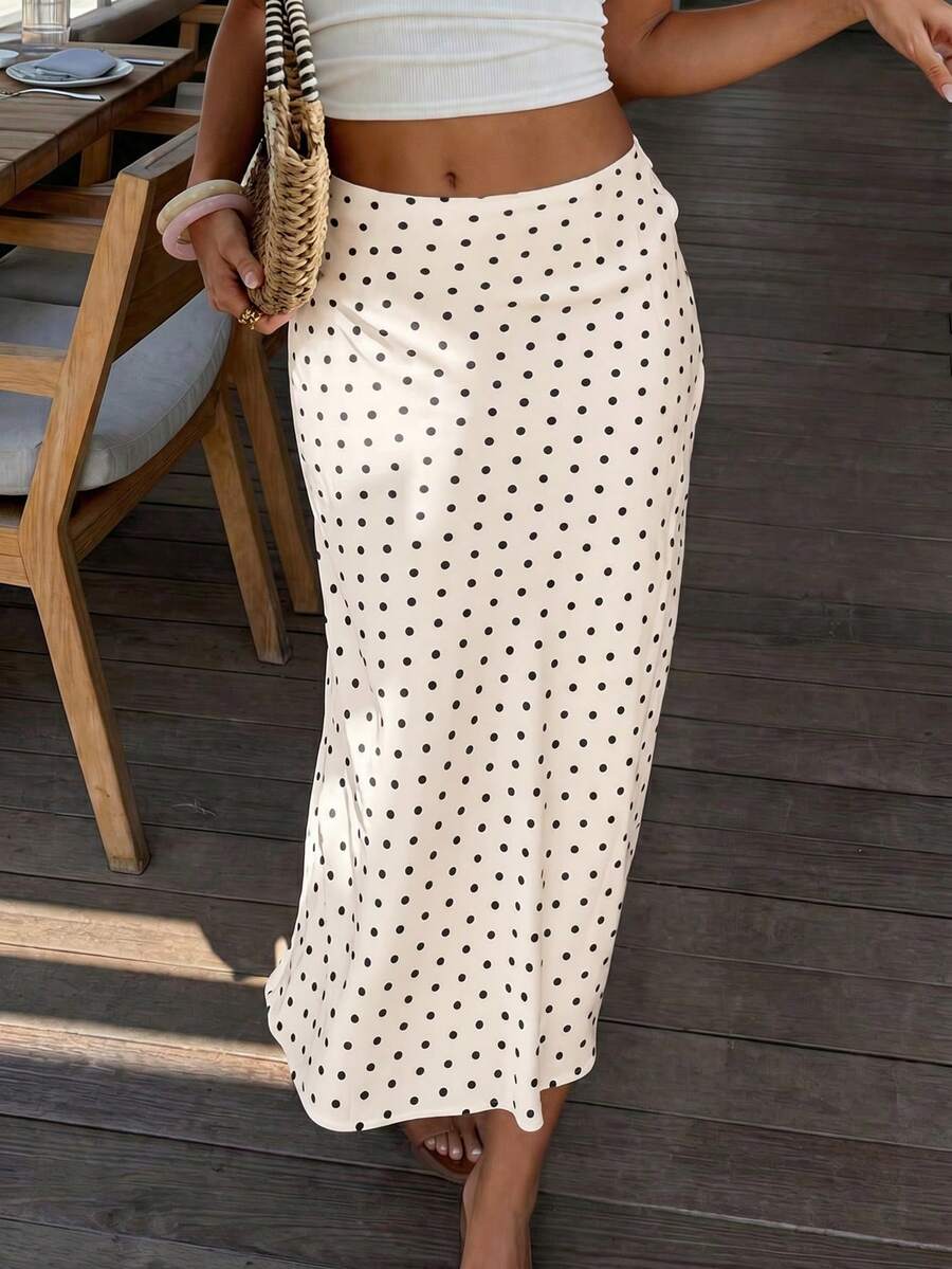 Women's white satin long dress featuring a high waist and elegant fishtail hem