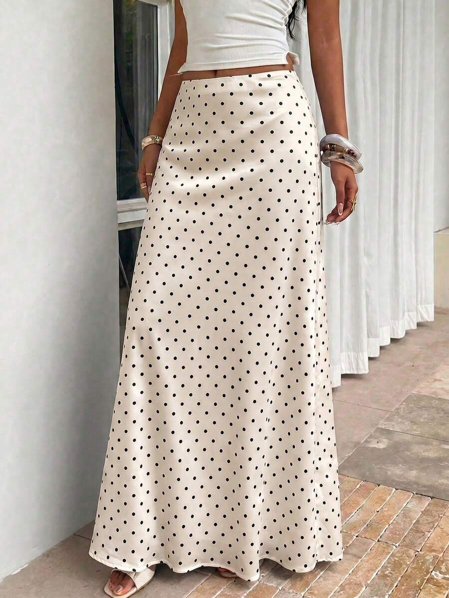 Women's white satin long dress featuring a high waist and elegant fishtail hem