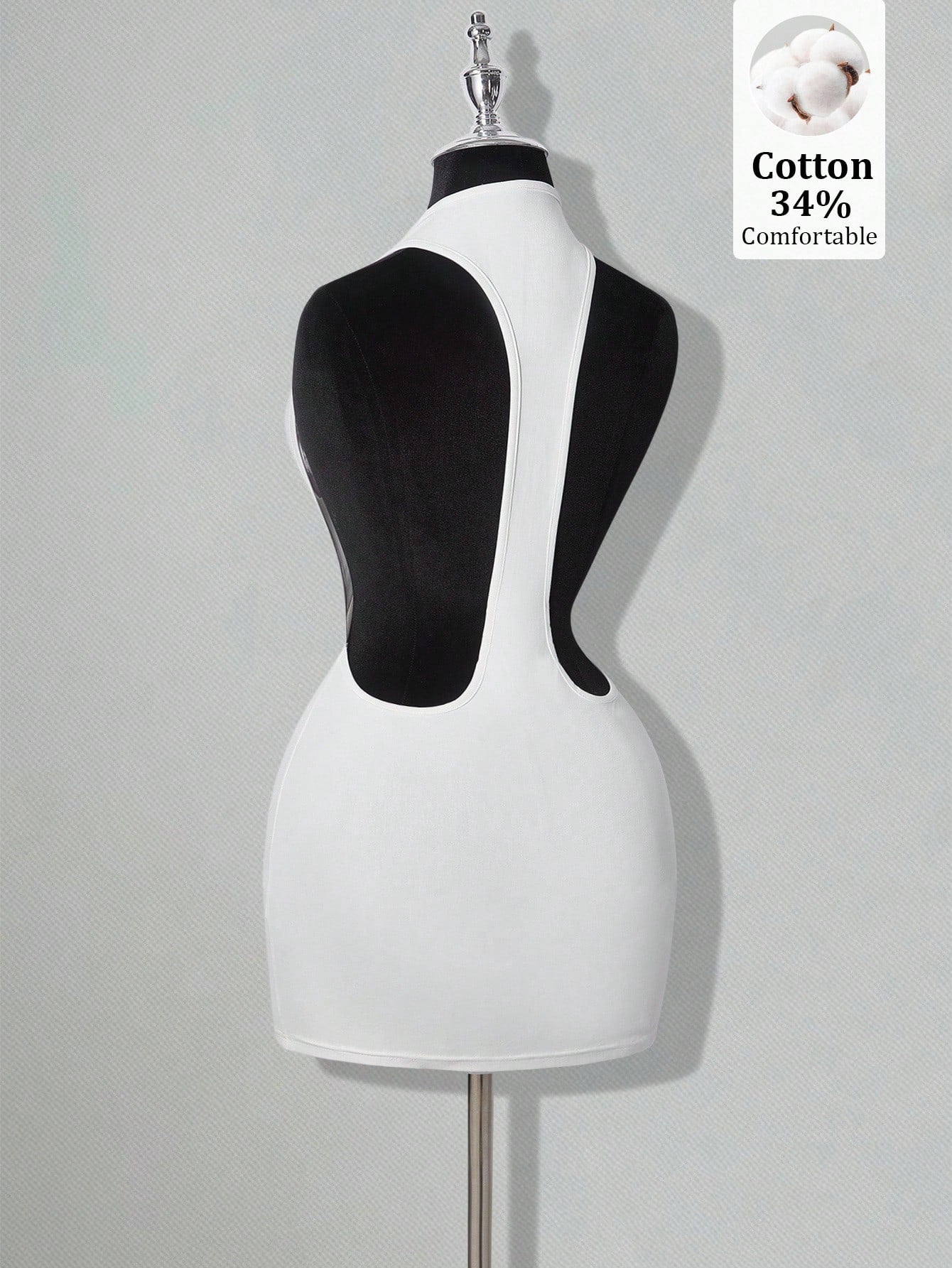 Apricot criss-cross backless bodycon mini dress for women featuring a round neck and rhinestone accent details.