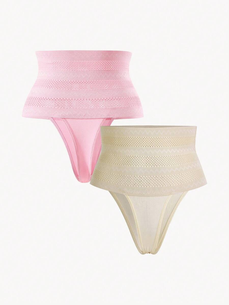 Women's apricot super high waist body shaping briefs featuring ultra light waist support and geometric pattern.