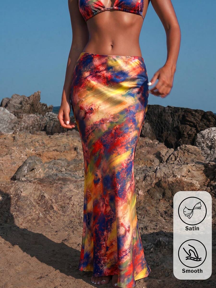 Women's black woven mermaid maxi skirt featuring a solid color design, mid waist, and 100% cotton fabric.
