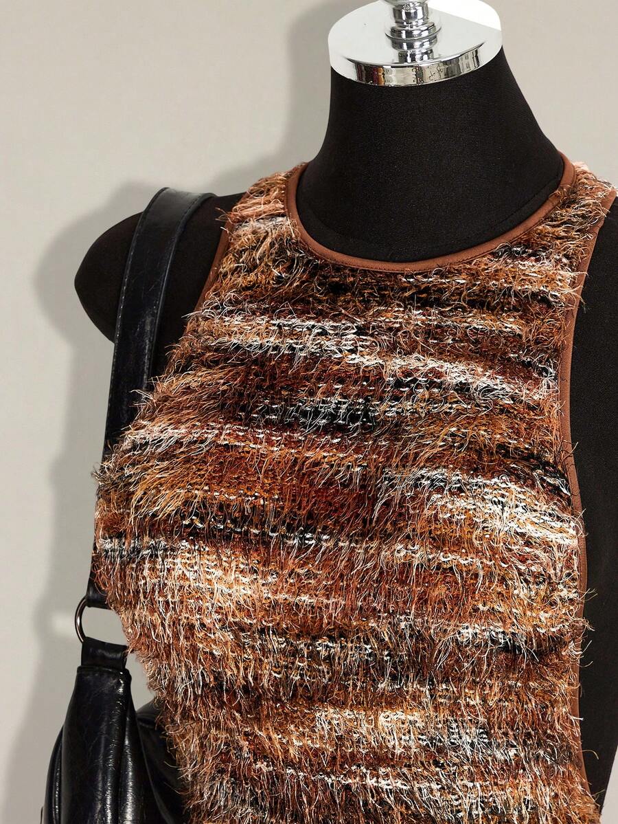 Apricot criss-cross backless bodycon mini dress for women featuring a round neck and rhinestone accent details.