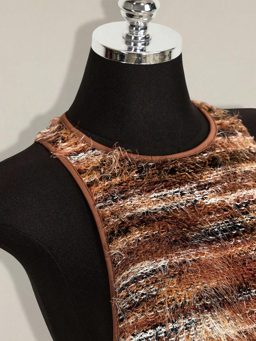 Apricot criss-cross backless bodycon mini dress for women featuring a round neck and rhinestone accent details.