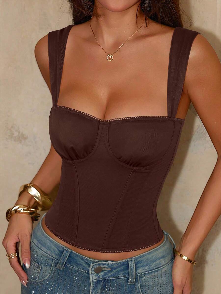 Burgundy women's lace-up backless camisole crop top featuring a square neck, sleeveless design, asymmetrical hem, and slim fit.