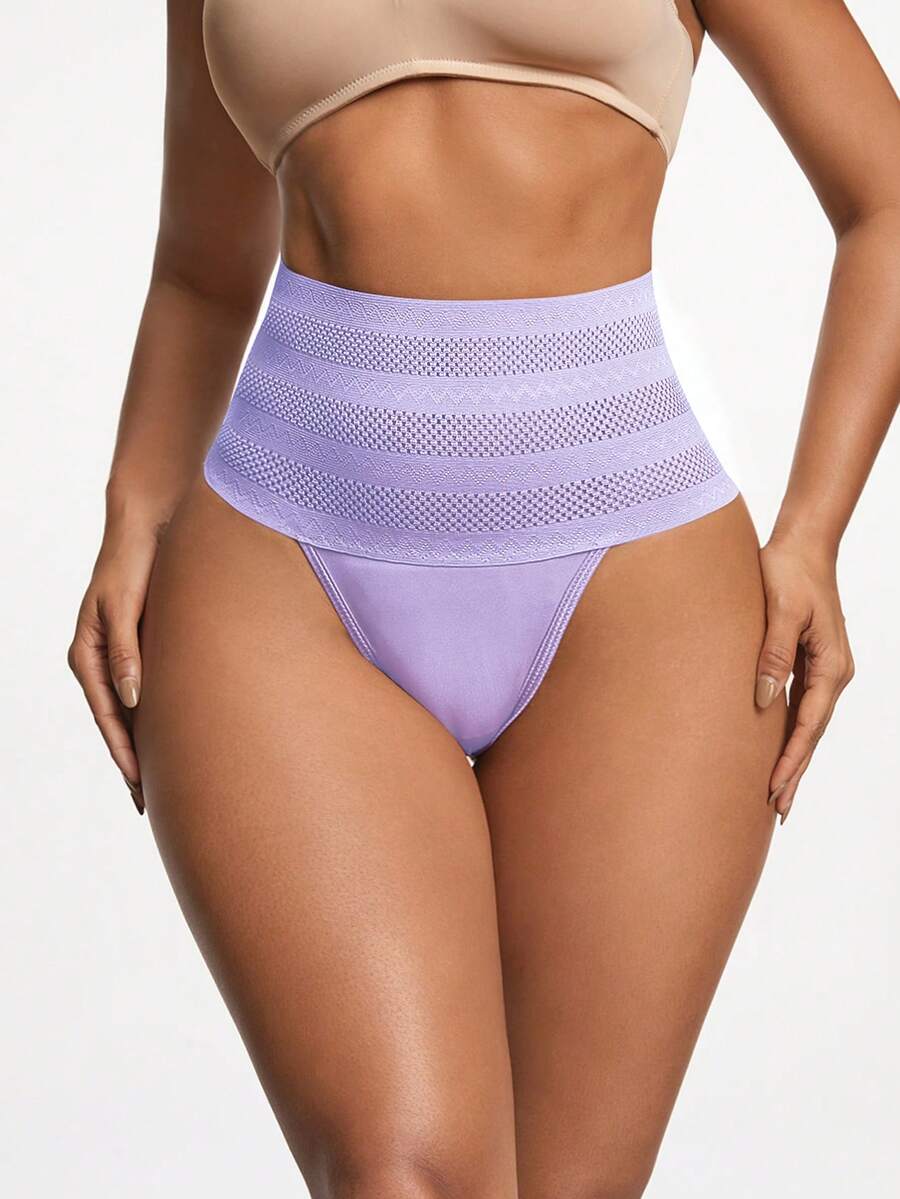 Women's apricot super high waist body shaping briefs featuring ultra light waist support and geometric pattern.