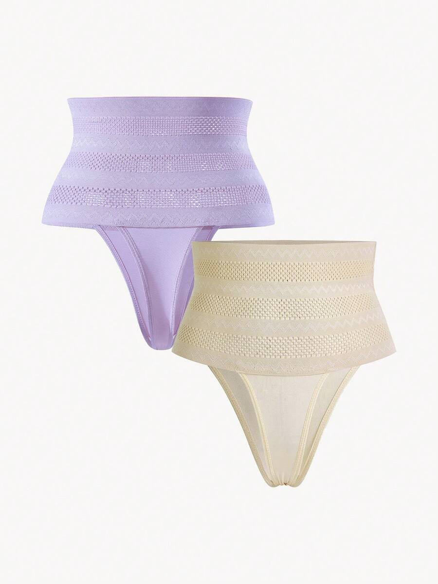 Women's apricot super high waist body shaping briefs featuring ultra light waist support and geometric pattern.