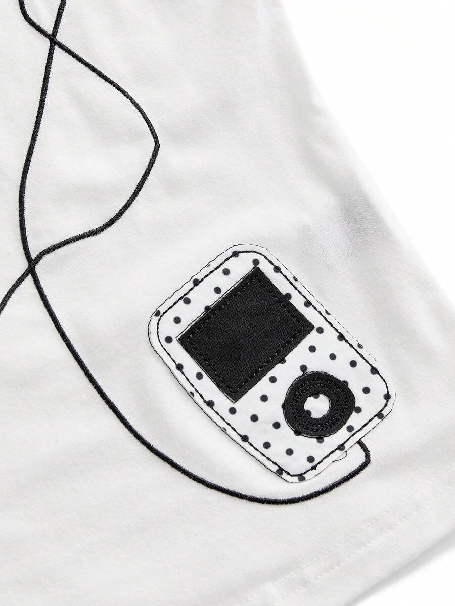 Women's white graphic tank top featuring a cartoon 3D applique patch with a slim fit sleeveless cut.