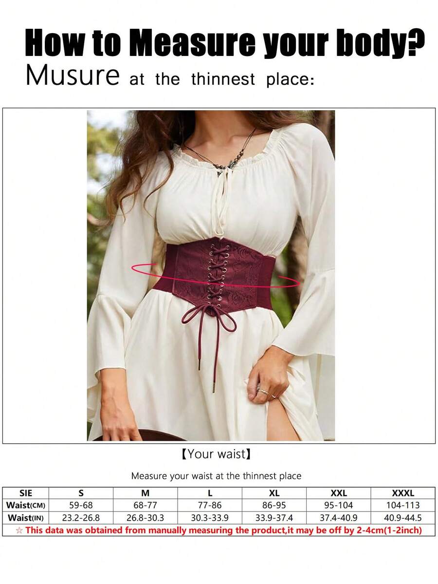 Black lace-up waist cincher with grommet eyelets, baroque pattern, medium stretch, and wide belt design for women.