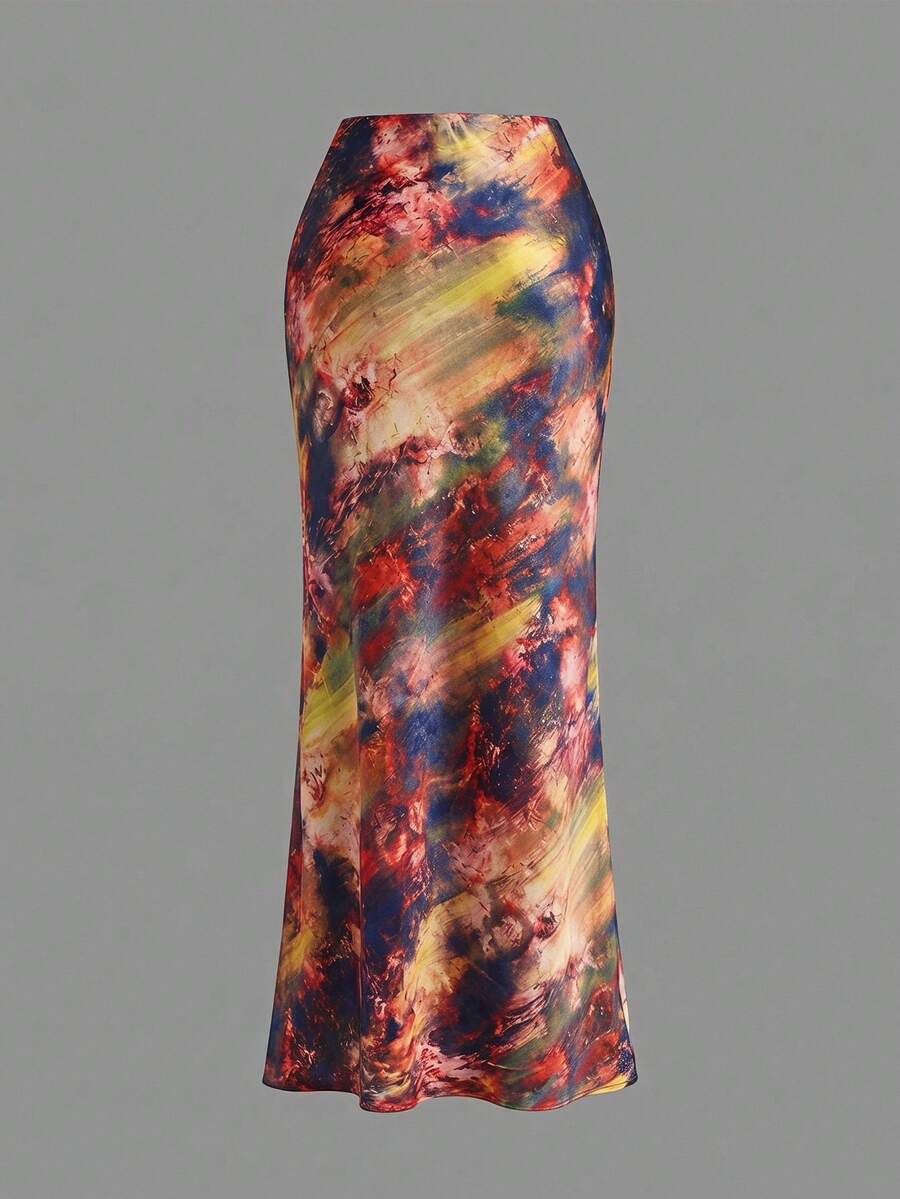 Women's black woven mermaid maxi skirt featuring a solid color design, mid waist, and 100% cotton fabric.