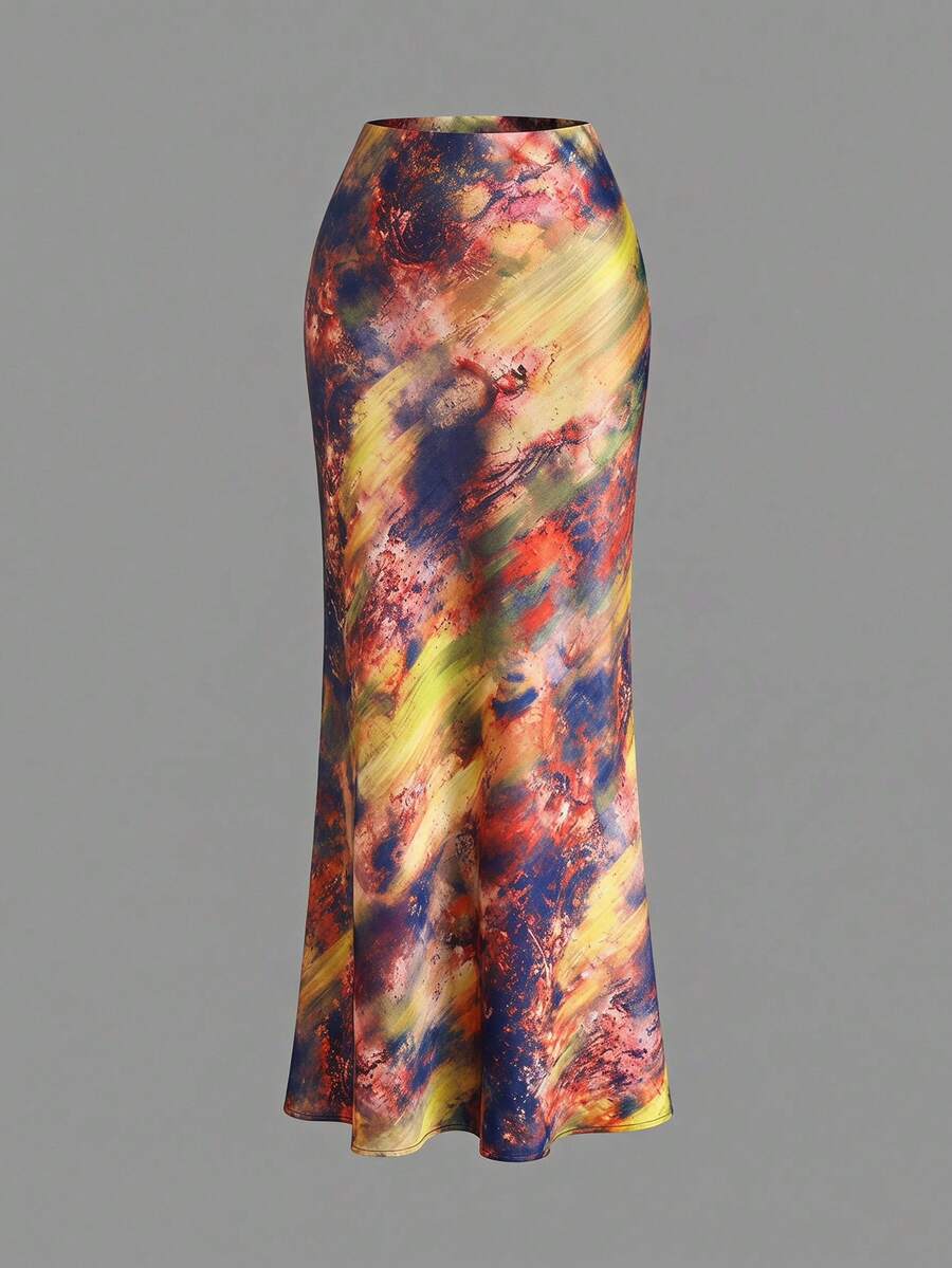 Women's black woven mermaid maxi skirt featuring a solid color design, mid waist, and 100% cotton fabric.