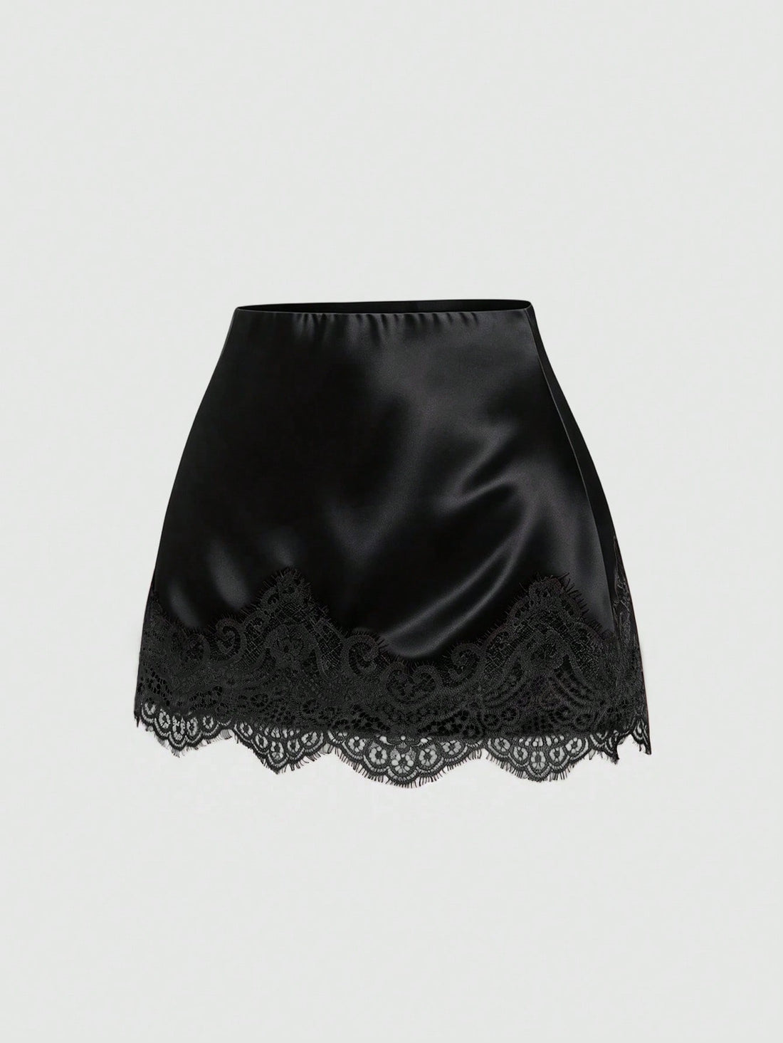Women's short skirt with contrast lace trim featuring a mid-waist regular fit.