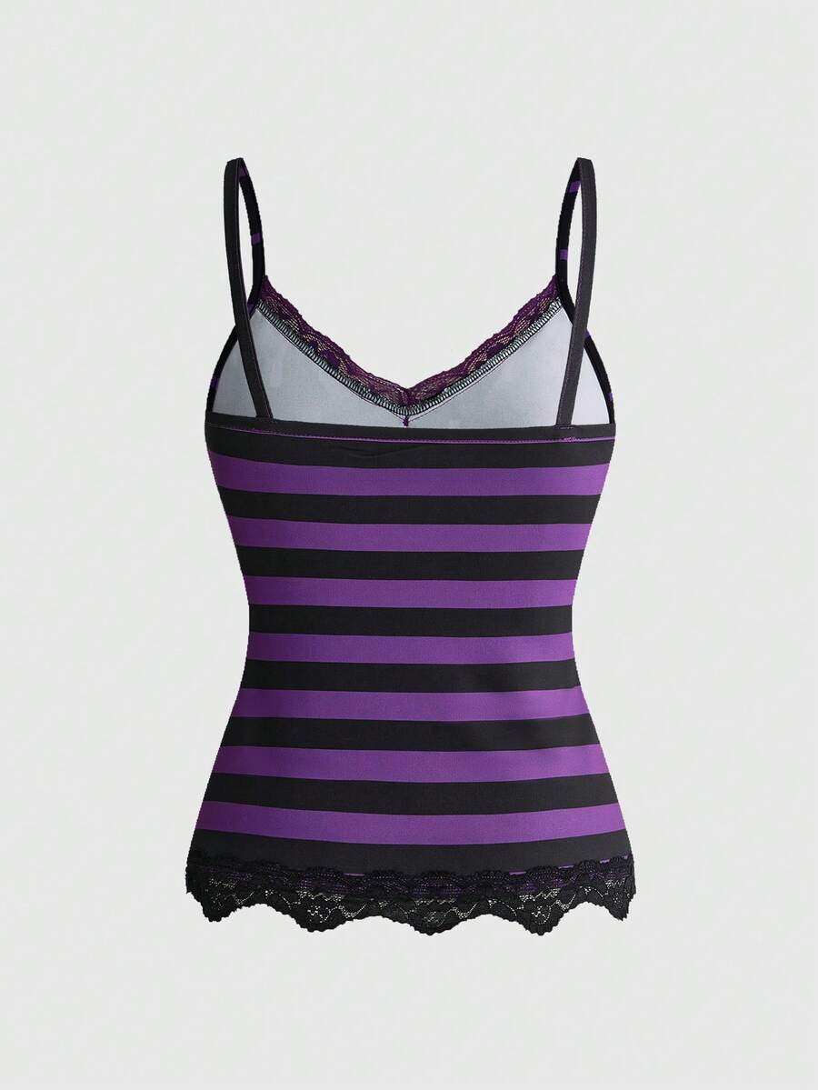 Three-piece women's camisole set featuring a retro music note and piano keyboard print, delicate contrast lace trim, front bow accent, and slim fit spaghetti straps.