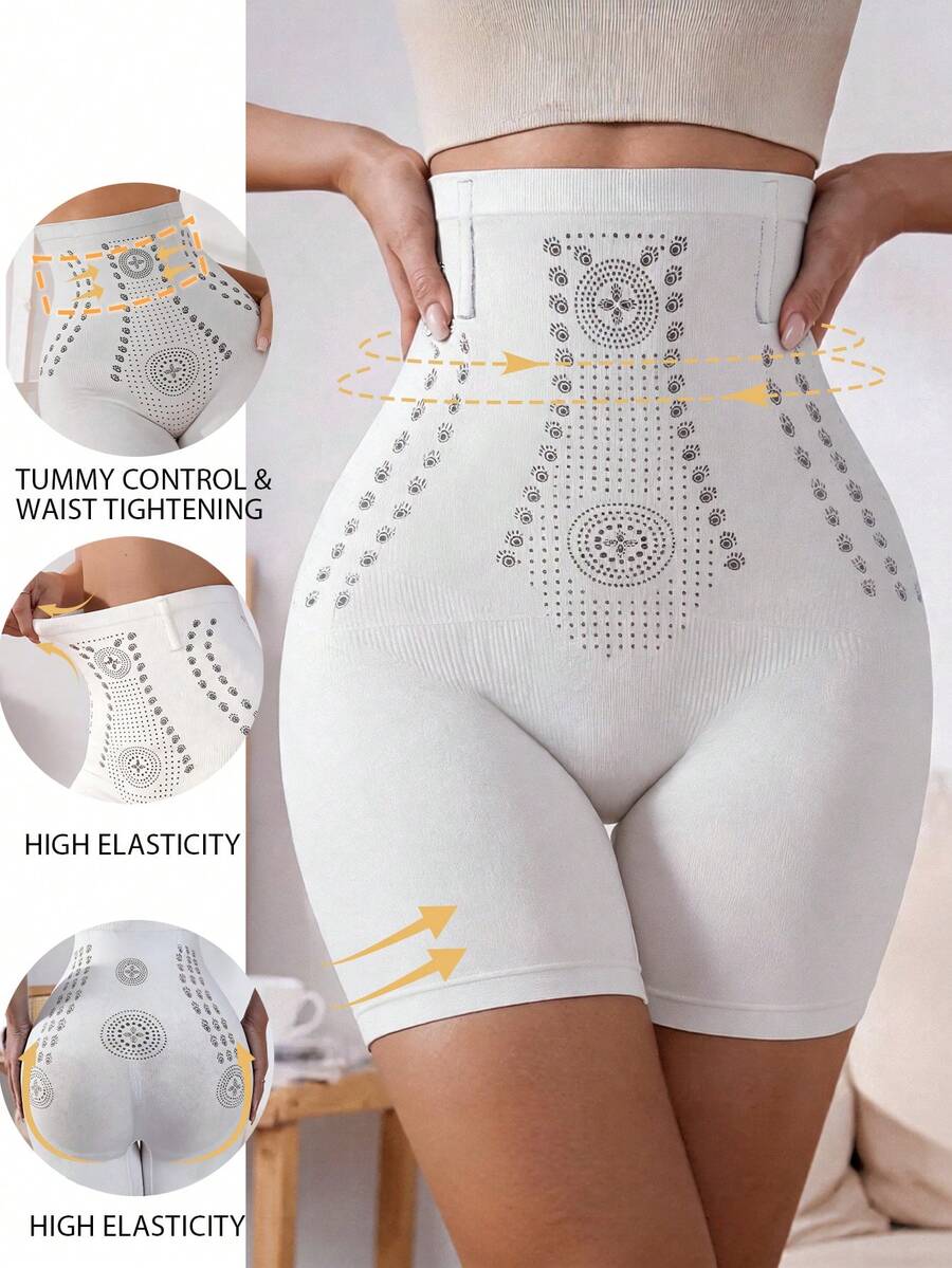 Dusty blue high waist seamless shaping panties for women featuring plain knitted fabric design for tummy and waist control.
