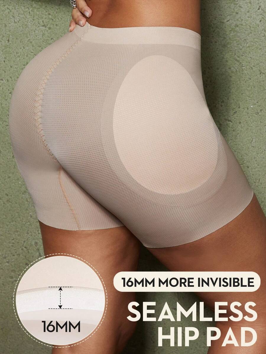 Apricot high-stretch women's butt lifting shapewear shorts with removable padded buttocks for tummy and waist control.