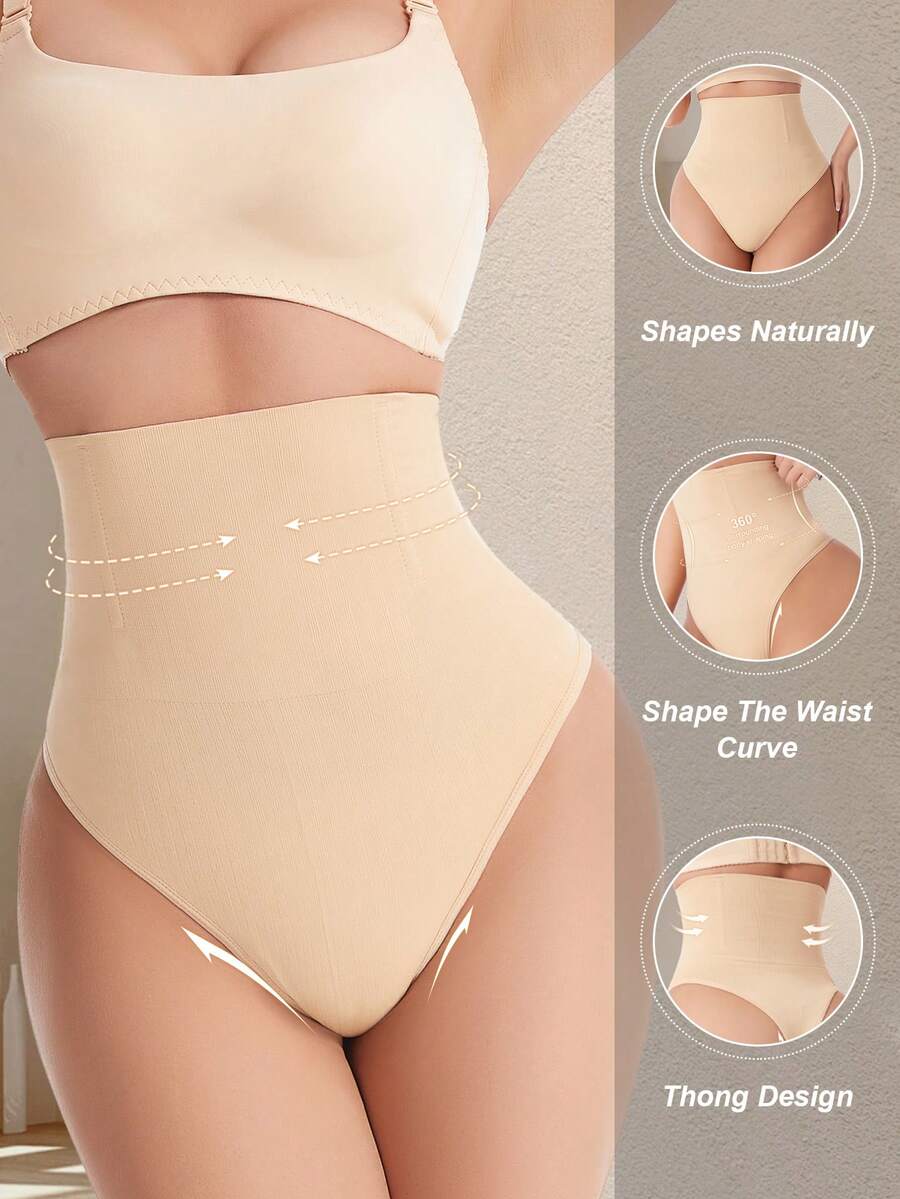 Apricot high waist seamless shaping panties for women displaying tummy control design.