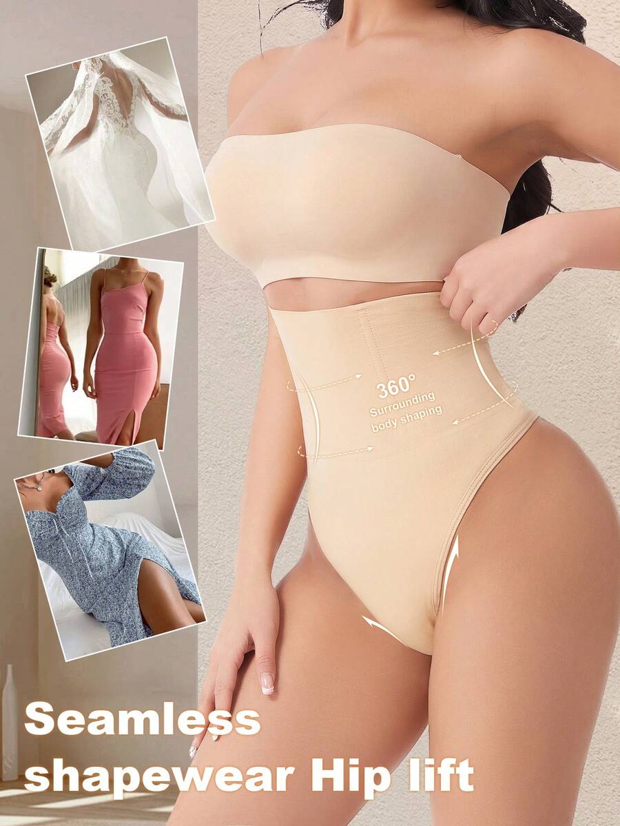 Apricot high waist seamless shaping panties for women displaying tummy control design.