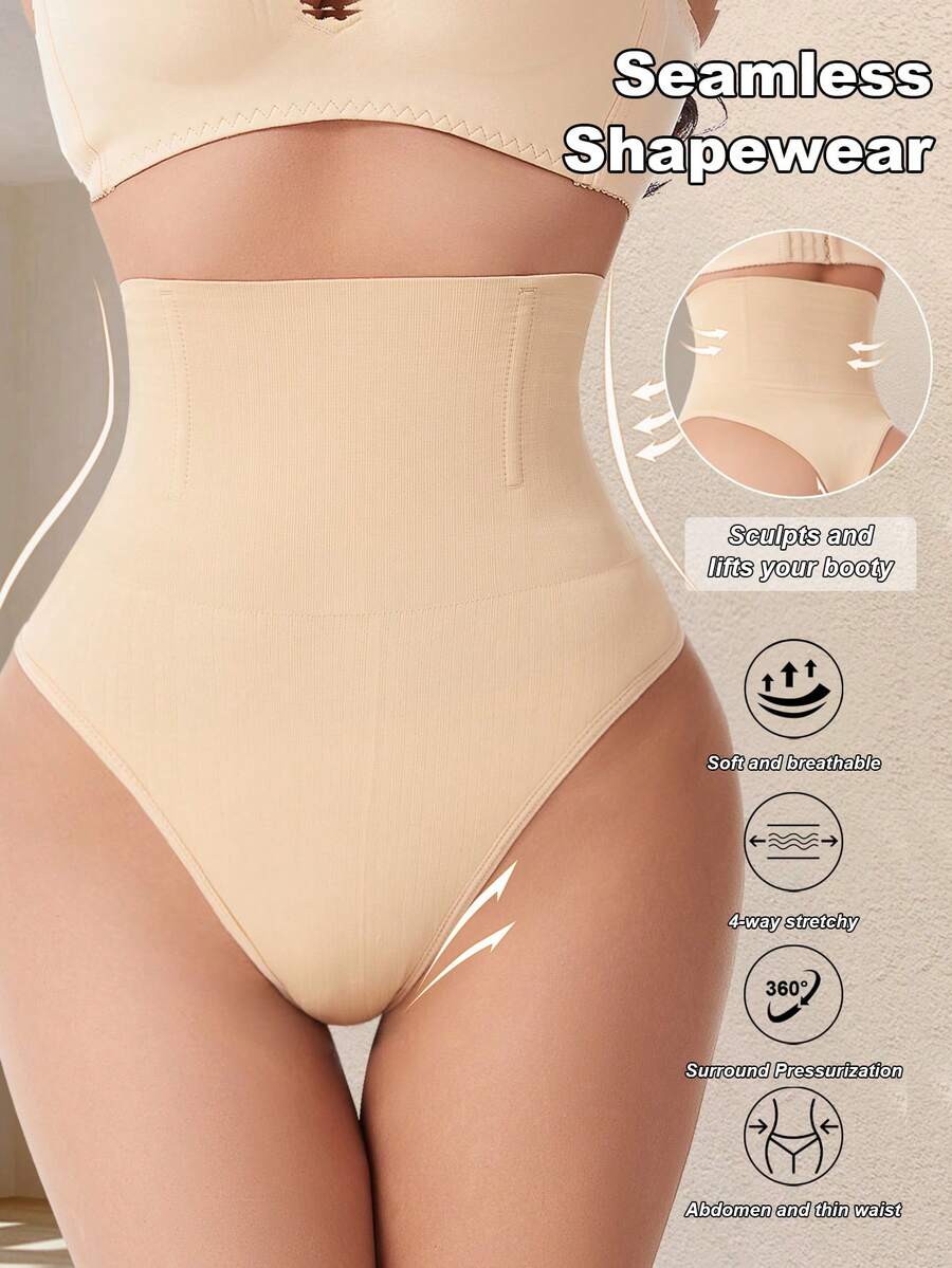 Apricot high waist seamless shaping panties for women displaying tummy control design.