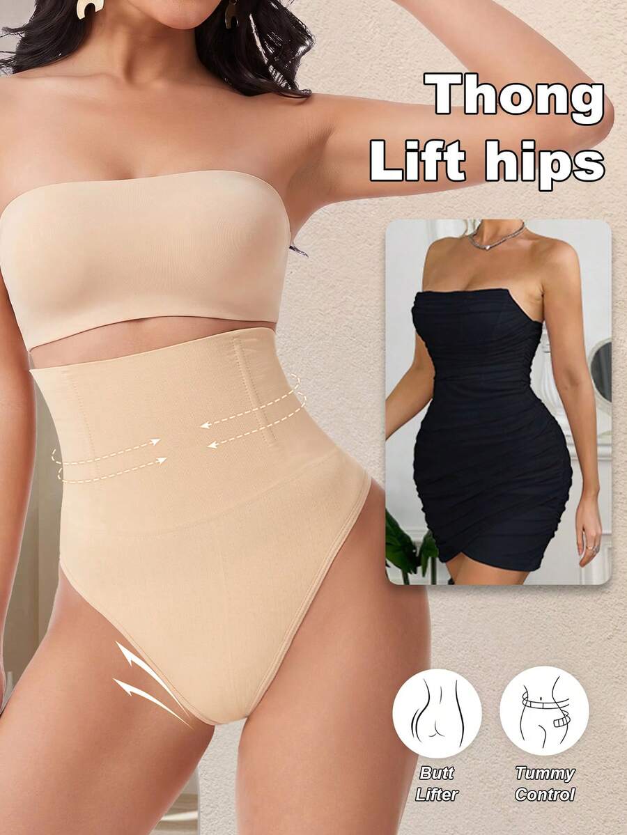 Apricot high waist seamless shaping panties for women displaying tummy control design.