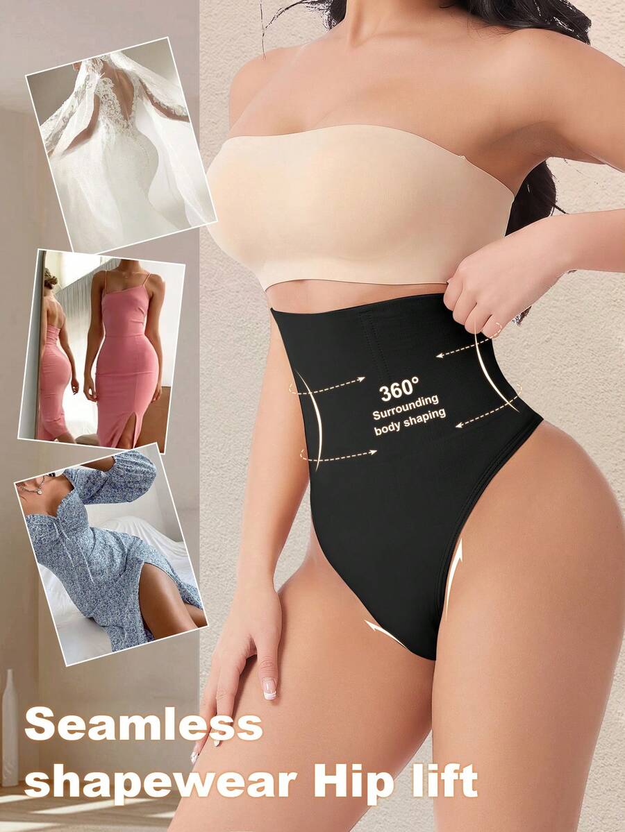 Apricot high waist seamless shaping panties for women displaying tummy control design.