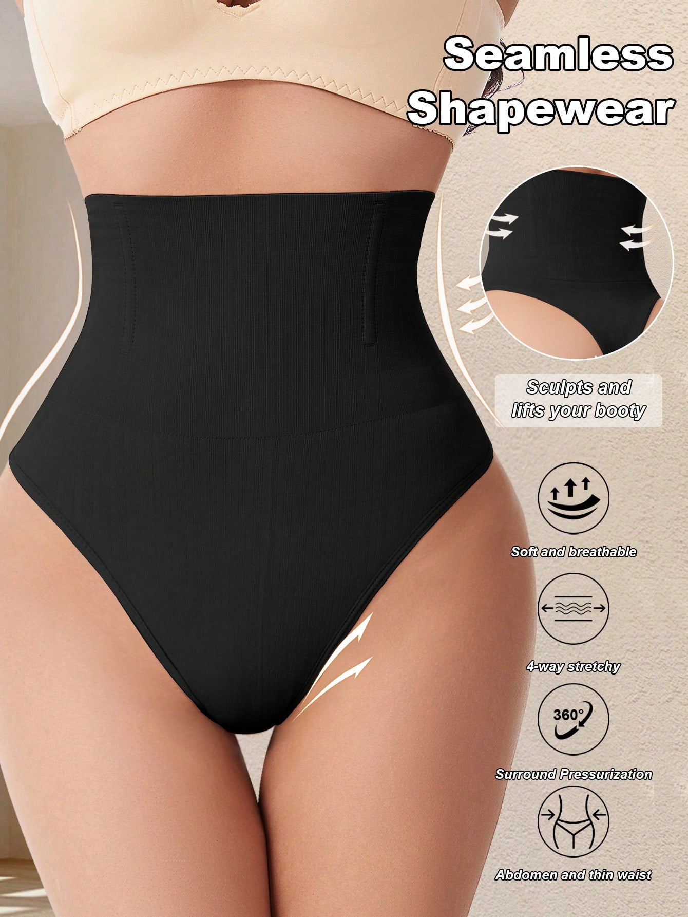 Apricot high waist seamless shaping panties for women displaying tummy control design.