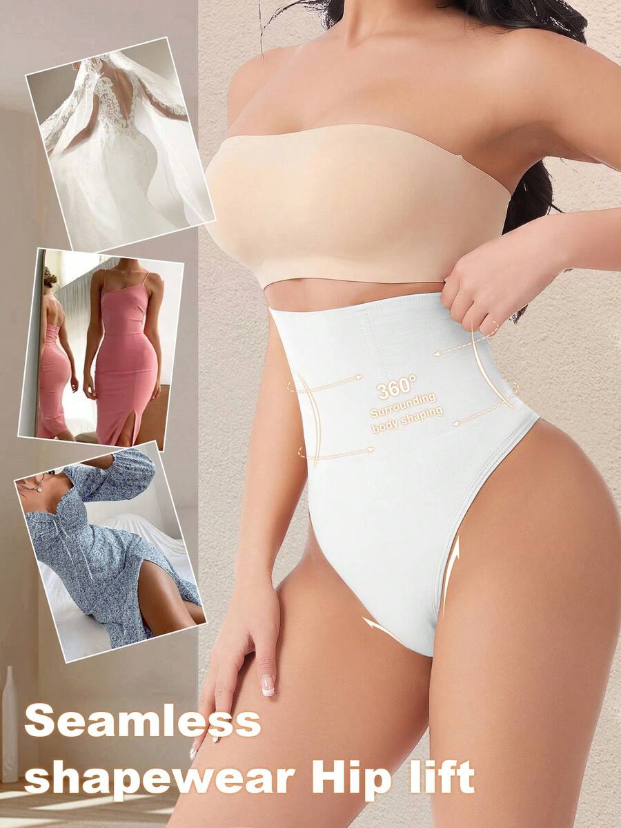 Apricot high waist seamless shaping panties for women displaying tummy control design.