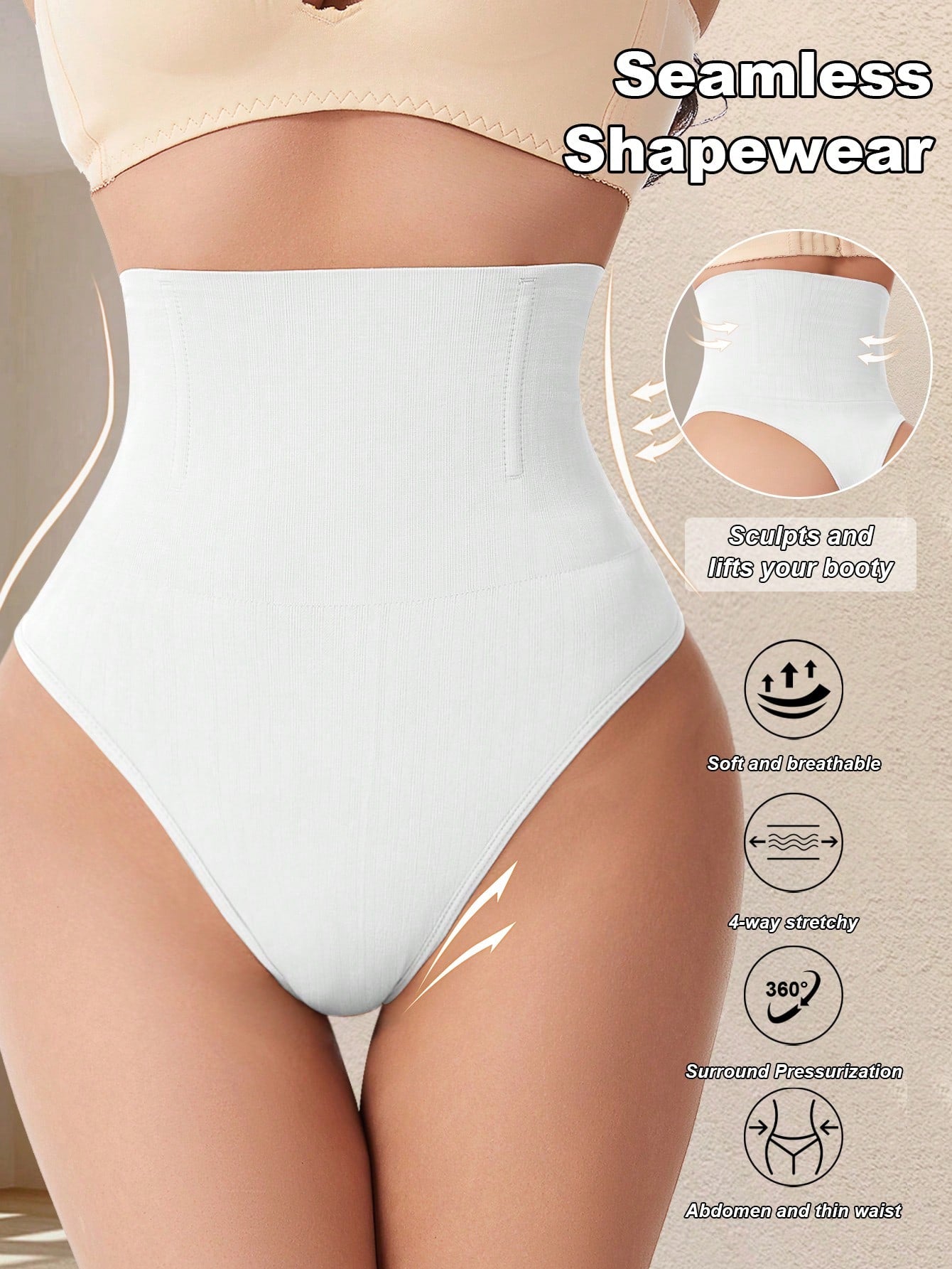 Apricot high waist seamless shaping panties for women displaying tummy control design.