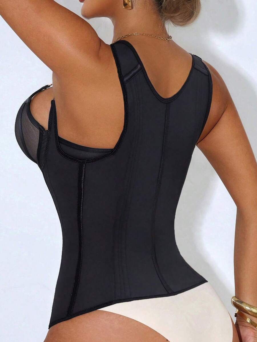 Black 100% latex zipper waist trainer with double compression belts and steel boning for extra strong tummy and back support.
