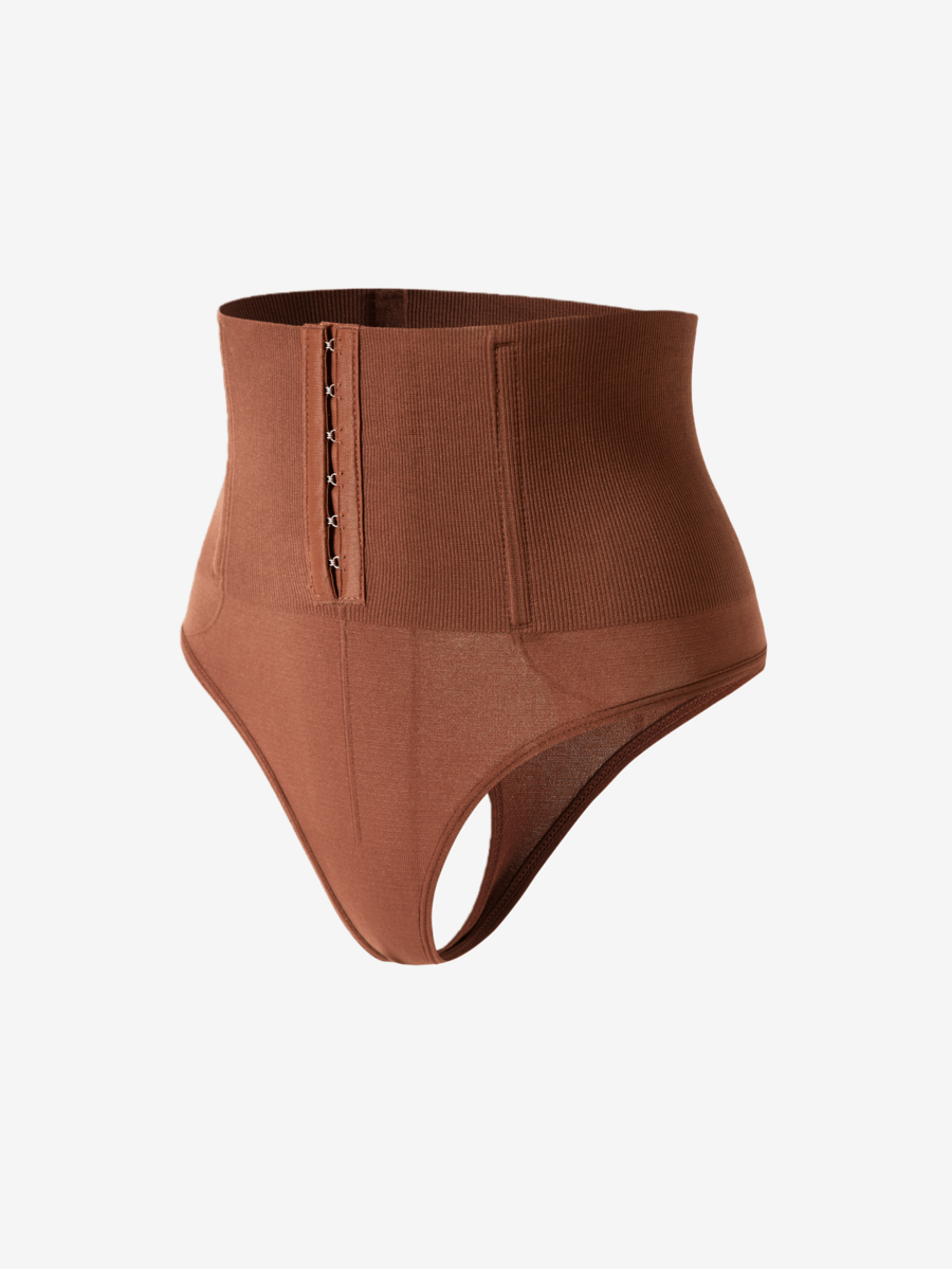 Women's high waist tummy control shaping briefs with hook-and-eye closure and strong stretch support