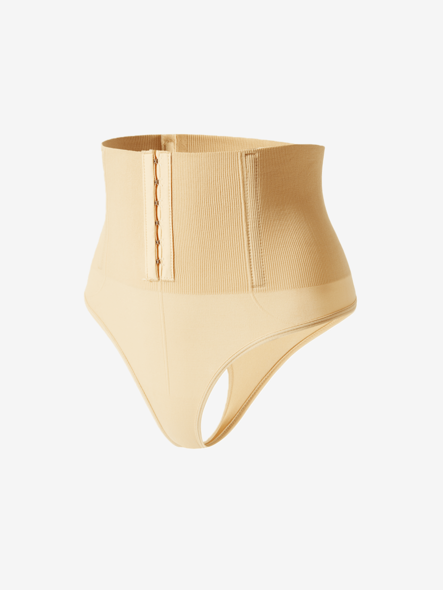 Women's high waist tummy control shaping briefs with hook-and-eye closure and strong stretch support