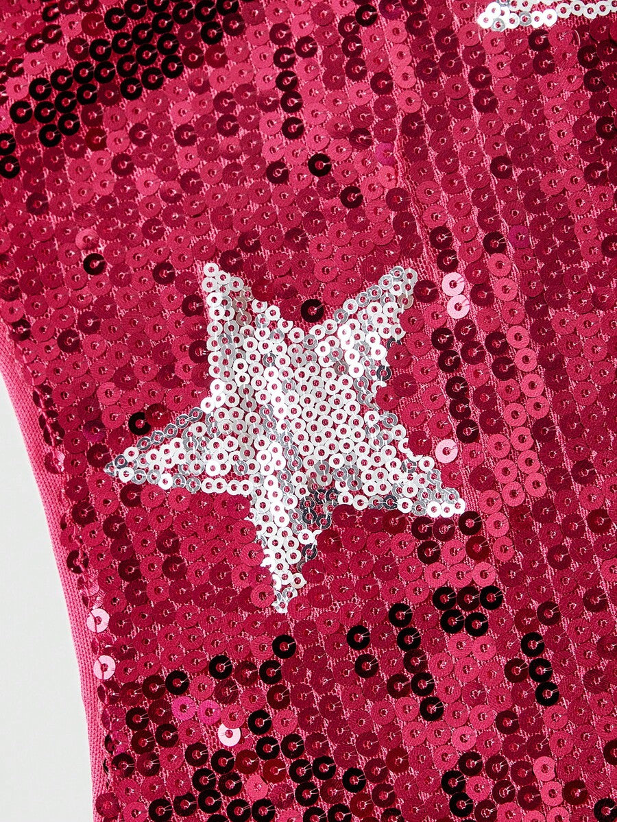 Women's sequin halter tank top featuring a backless slim fit design with knot and split details.
