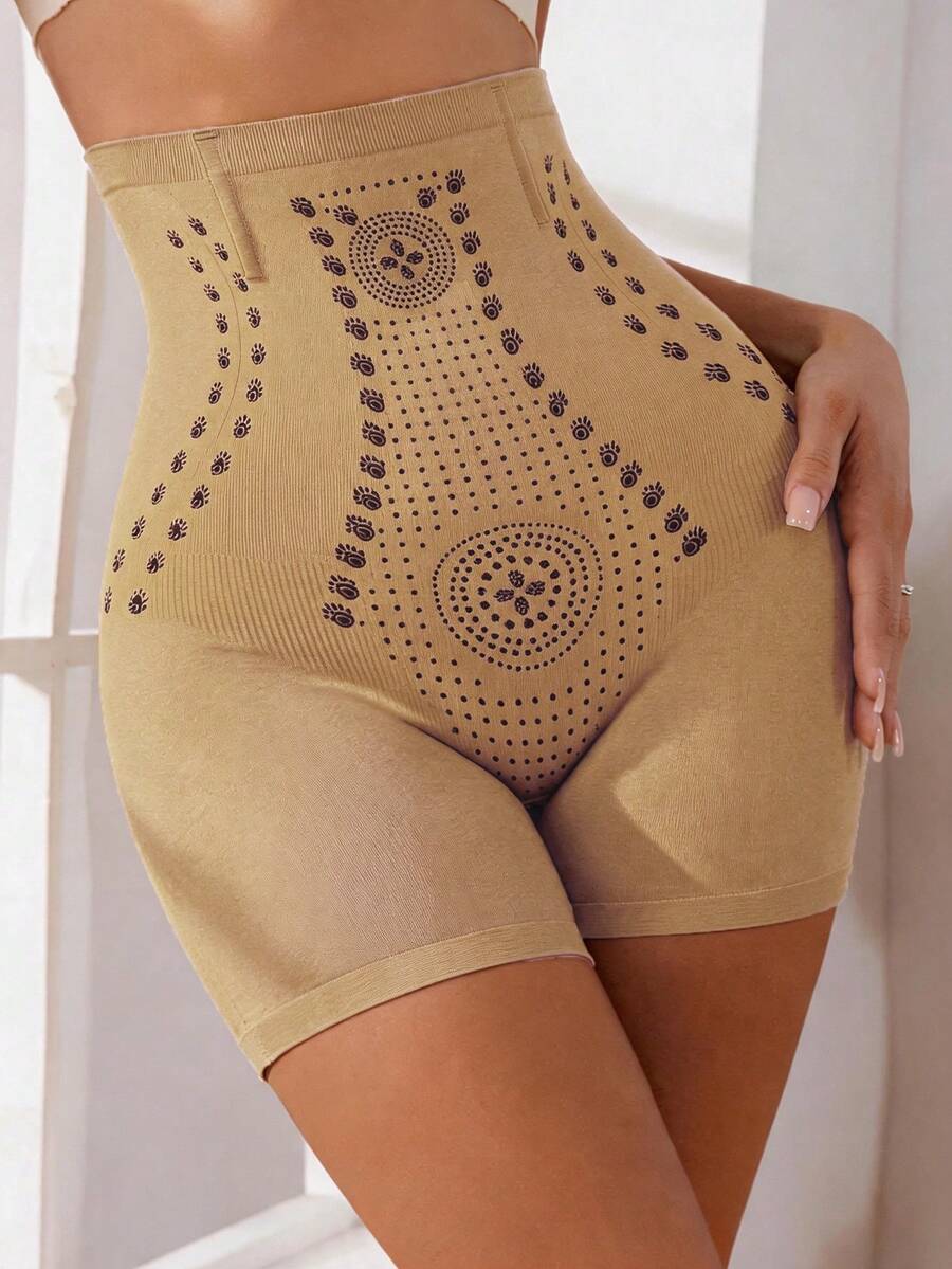 Dusty blue high waist seamless shaping panties for women featuring plain knitted fabric design for tummy and waist control.