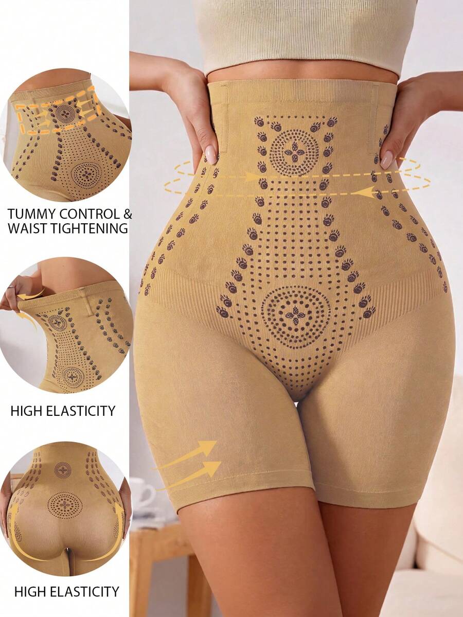 Dusty blue high waist seamless shaping panties for women featuring plain knitted fabric design for tummy and waist control.