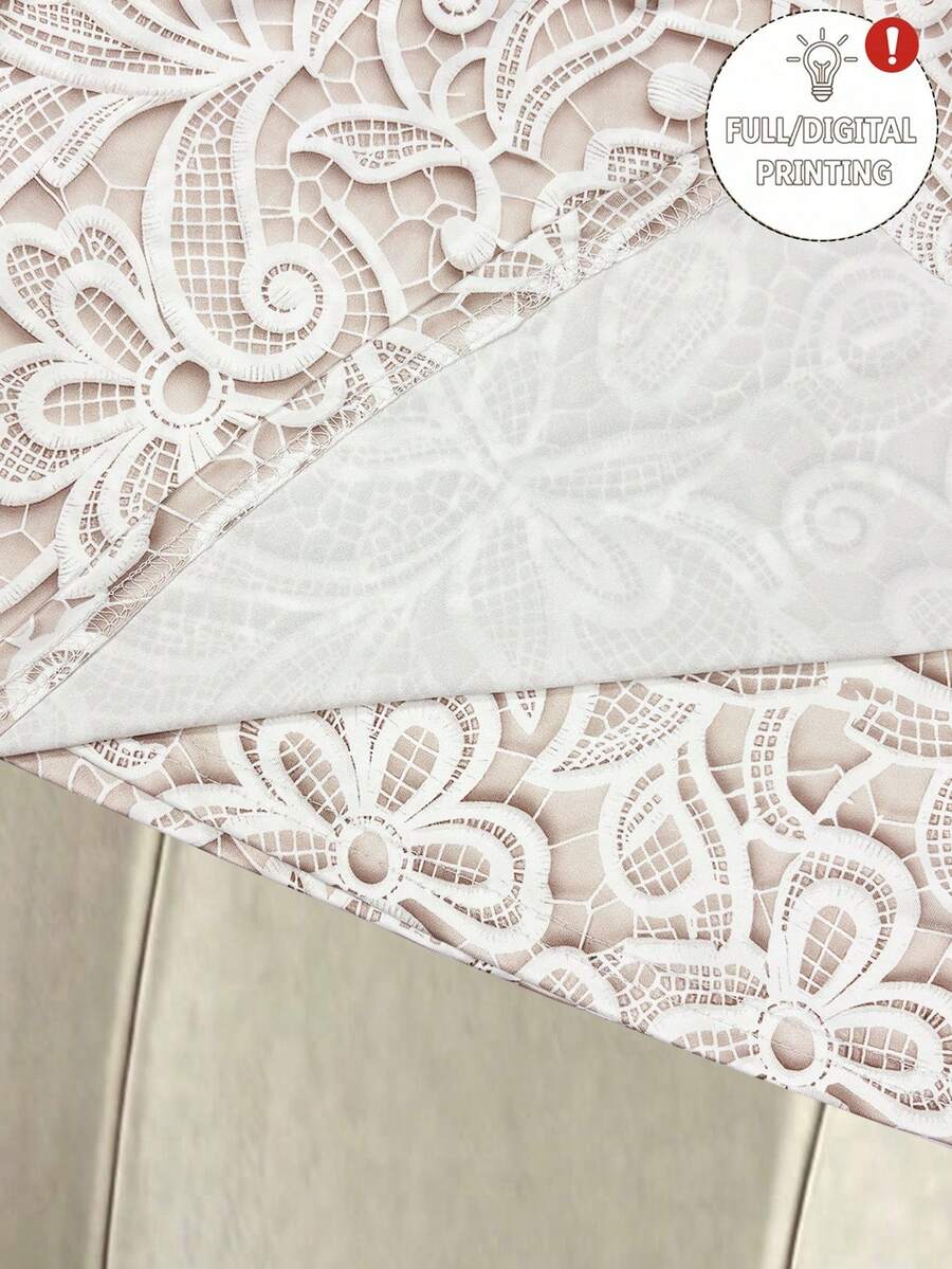 Women's short guipure lace skirt with lettuce trim and skinny mid-waist fit.