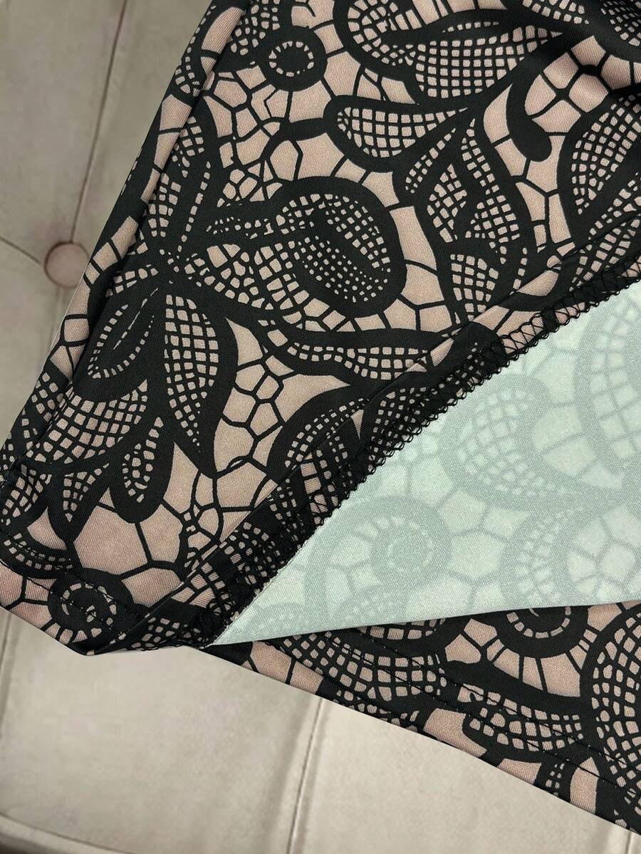 Women's short guipure lace skirt with lettuce trim and skinny mid-waist fit.