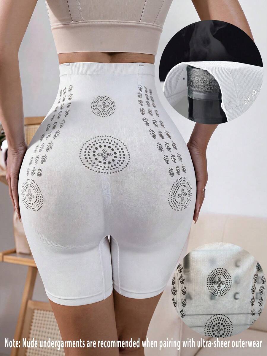 Dusty blue high waist seamless shaping panties for women featuring plain knitted fabric design for tummy and waist control.