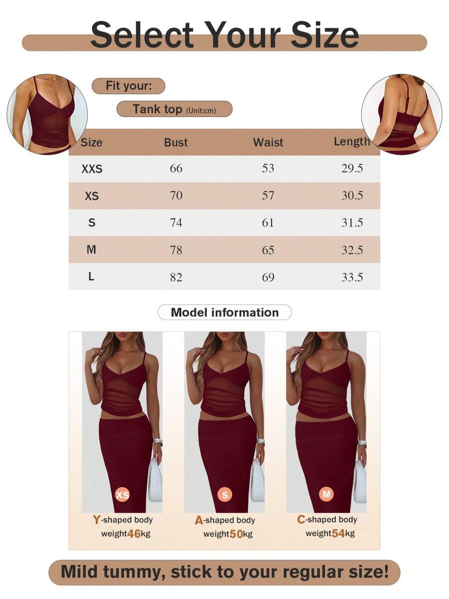 Ruched mesh spaghetti strap camisole top for women featuring semi-sheer details and a slim fit.