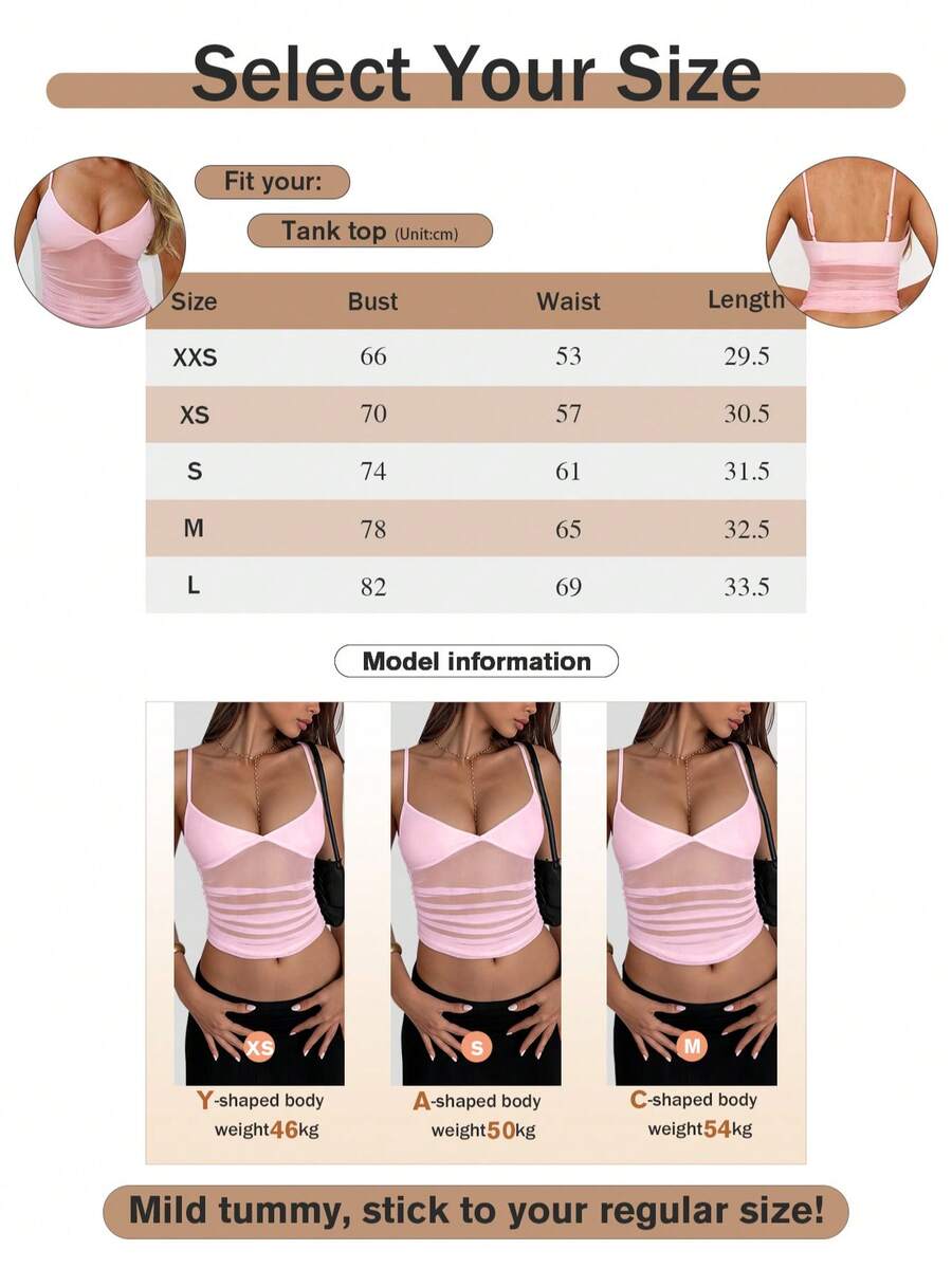 Ruched mesh spaghetti strap camisole top for women featuring semi-sheer details and a slim fit.