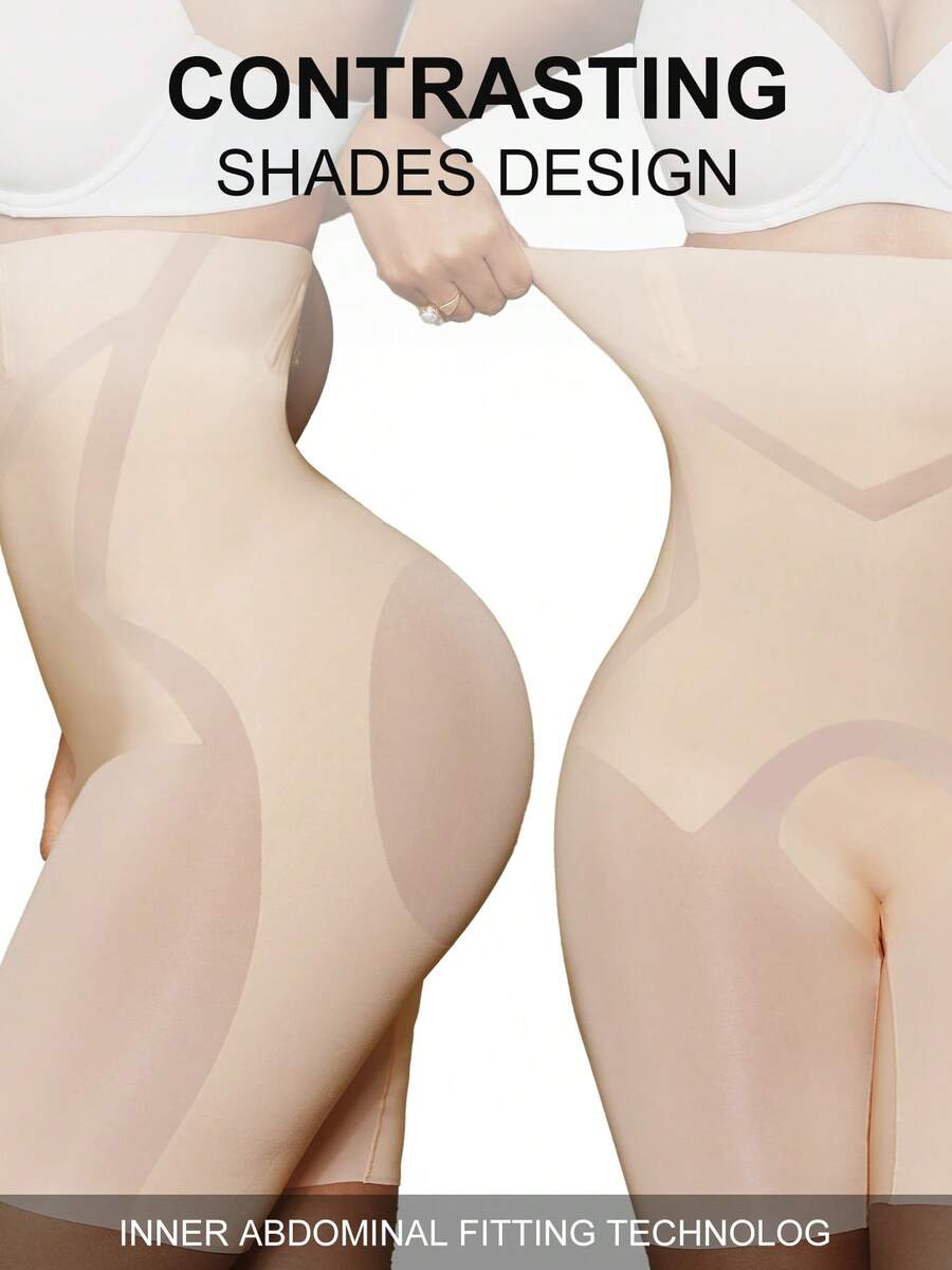 Apricot seamless tummy control waist cincher shapewear shorts for women featuring high stretch knitted fabric.